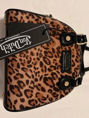 Von Dutch Cheetah Mini Bowling Bag with Detachable Strap - New